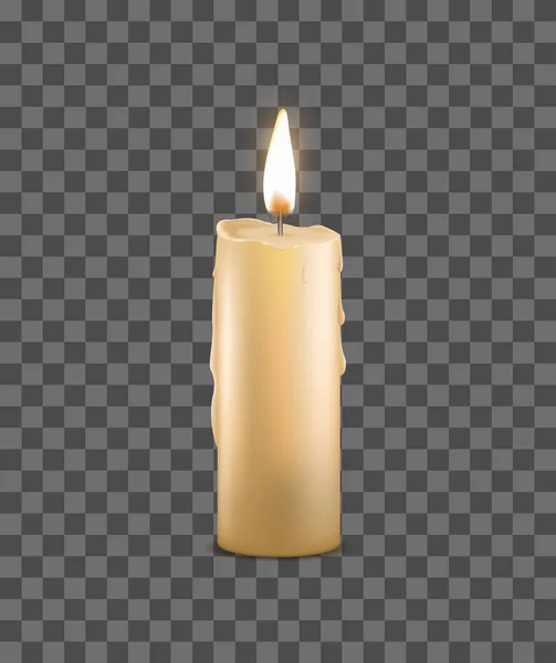 Realistic Detailed 3d Burning Wax Candle on a Transparent Background. Вектор — стоковый вектор