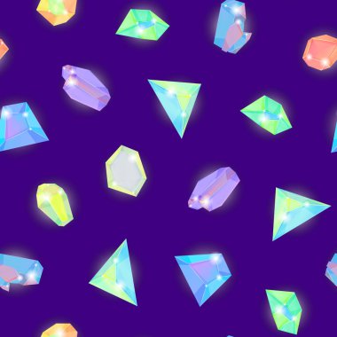 Gerçekçi detaylı 3d Crystal taş Dikişsiz desen arka planını renklendirin. Vektör