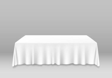 Masa örtüsü şablon mockup ile gerçekçi detaylı 3D beyaz boş tablo. Vektör
