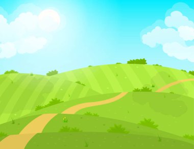 Karikatür yaz yeşil alan ve yol. Vektör