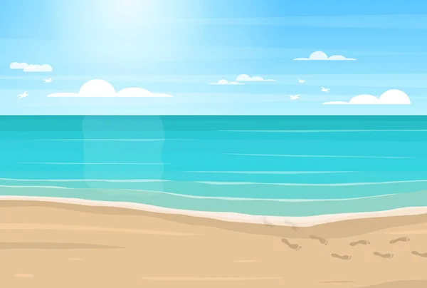 Cartoon Sandy Beach, Sea and Blue Sky. Vector — Stock Vector