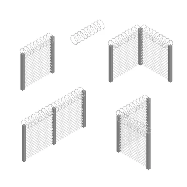감옥 교도소 울타리 3d 등각 투영 뷰를 설정 합니다. 벡터 — 스톡 벡터