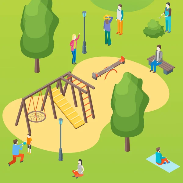 Öffentliches Park- und Kinderspielplatzkonzept Plakat. Vektor — Stockvektor