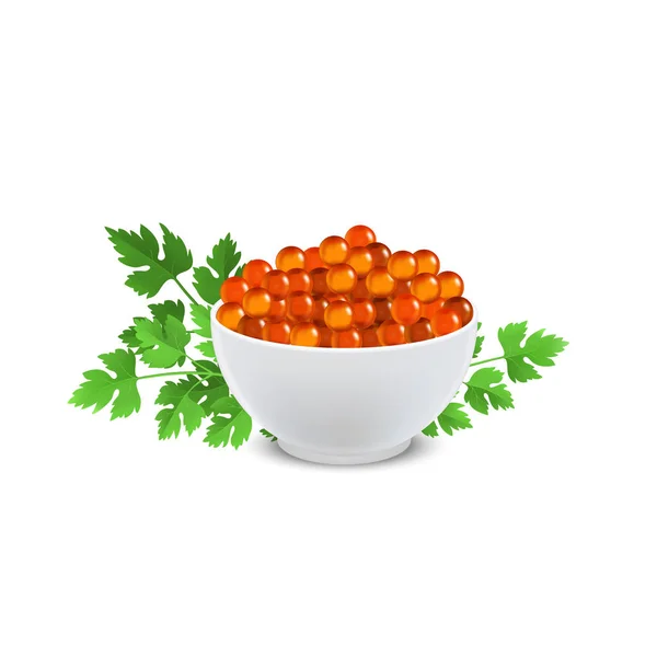 Realistic Detailed 3d Red Caviar in White Bowl. Vector — Stock Vector