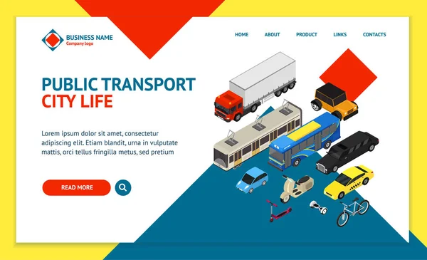 Transporte Coche 3d Landing Web Page Plantilla Vista isométrica. Vector — Vector de stock