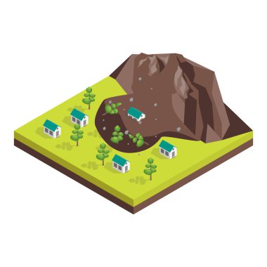 Doğa Afet Kavramı 3d İzometrik Görünüm. Vektör