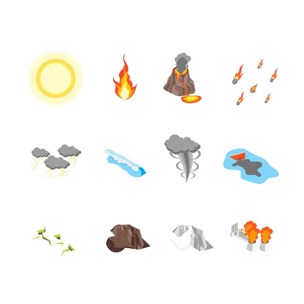 Nature Disaster Concept Icon Set 3d Isometric View. Vector — Stock Vector