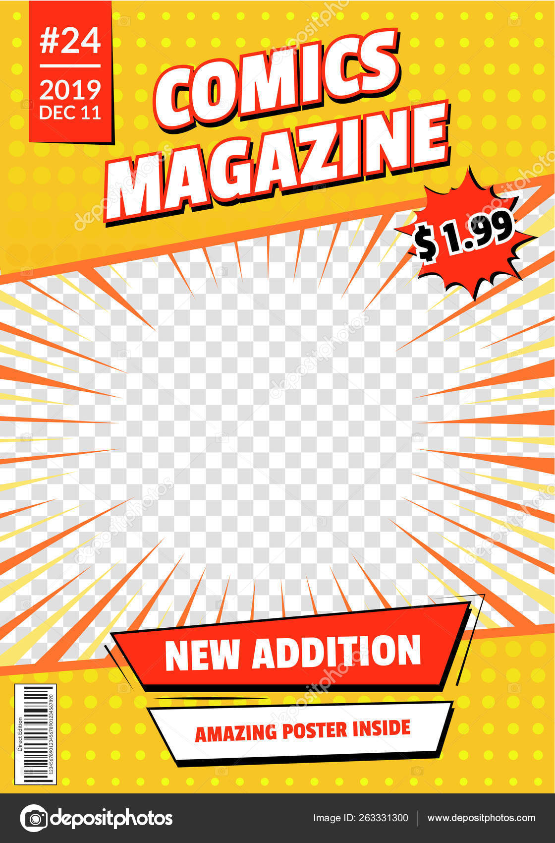Download Comic Book Cover Page Empty Template Mockup Design. Vector — Vector de stock © bigmouse #263331300