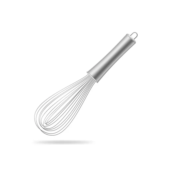 Realistische 3D gedetailleerde metaaldraad RVS ballon Whisk. Vector — Stockvector