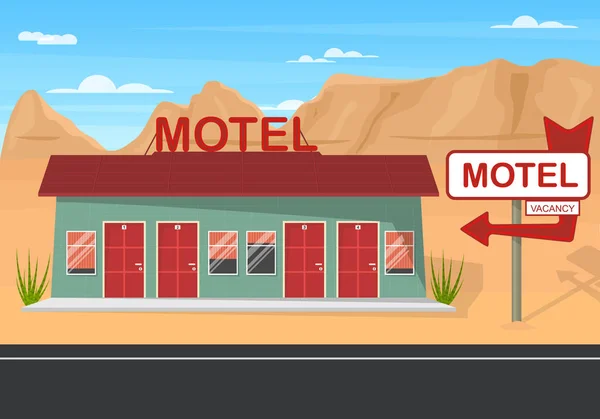 Cartoon Roadside Motel on a Landscape Background. Vector — Stock Vector
