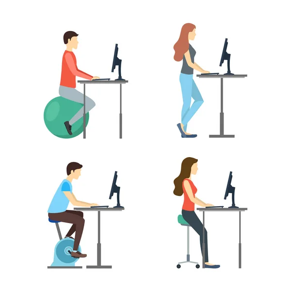Personnages de bande dessinée People Standing Desk Set. Vecteur — Image vectorielle