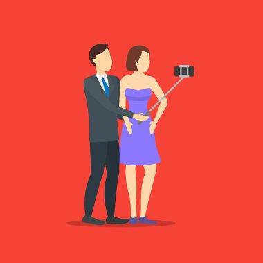 Çizgi film karakterleri insanlar Selfie kavramı alır. Vektör