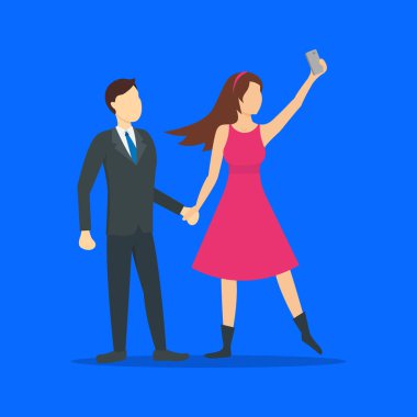 Çizgi film karakterleri insanlar Selfie kavramı alır. Vektör