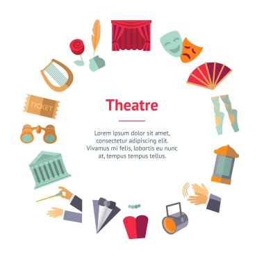 Karikatür Tiyatrosu Oyunculuk Performans Banner Kart Circle. Vektör