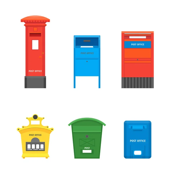 Cartoon Color Mail Box Set Post Conceito. Vetor — Vetor de Stock