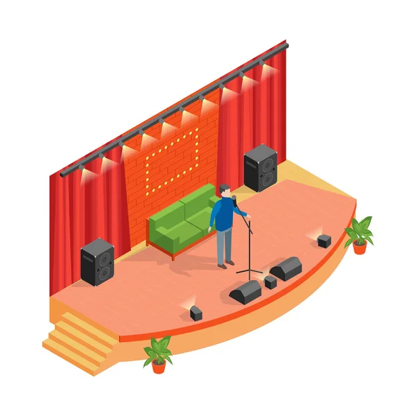 Stand-Up Show Escena en una vista isométrica blanca. Vector — Vector de stock