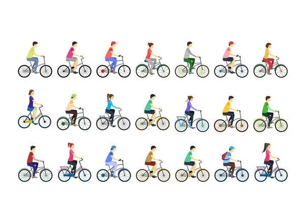 Ciclistas de cores dos desenhos animados Diferentes tipos de conjunto. Vetor — Vetor de Stock