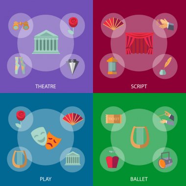 Karikatür Tiyatrosu Oyunculuk Performans Afiş Seti. Vektör