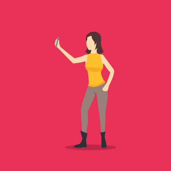 Cartoon Character Person Take Selfie Concept. Vettore — Vettoriale Stock