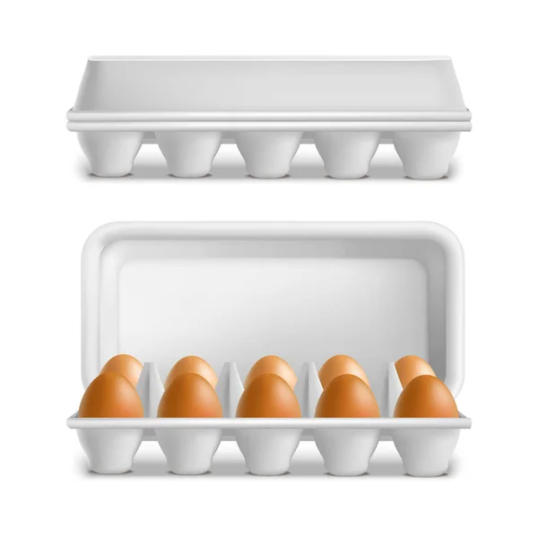 Realistico 3d dettagliate uova vassoio Set. Vettore — Vettoriale Stock