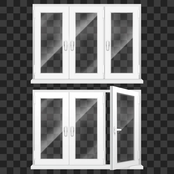 Realistico 3d dettagliato bianco PVC Window Set. Vettore — Vettoriale Stock