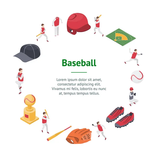 Juego de Béisbol Señales Deportivas 3D Banner Card Circle Isométrico Vista. Vector — Archivo Imágenes Vectoriales