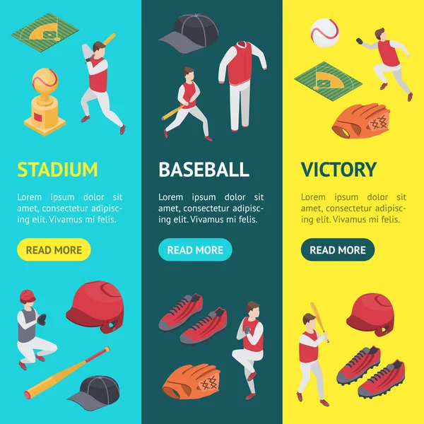 Бейсбольна гра спортивні знаки 3d Банер Векторний набір Ізометричний вигляд. Векторні — стоковий вектор