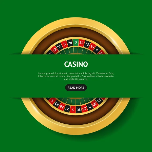 Cartão de banner de roleta de casino redondo 3d detalhado realista. Vetor — Vetor de Stock