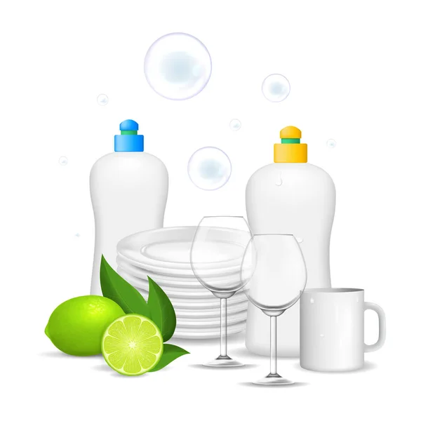 Realistic Detailed 3d Clean Dishes and Glassware Set. Vector — Stock Vector