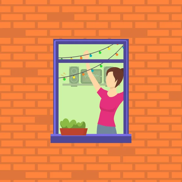 Cartoon Neighbor Character into the Window. Vector
