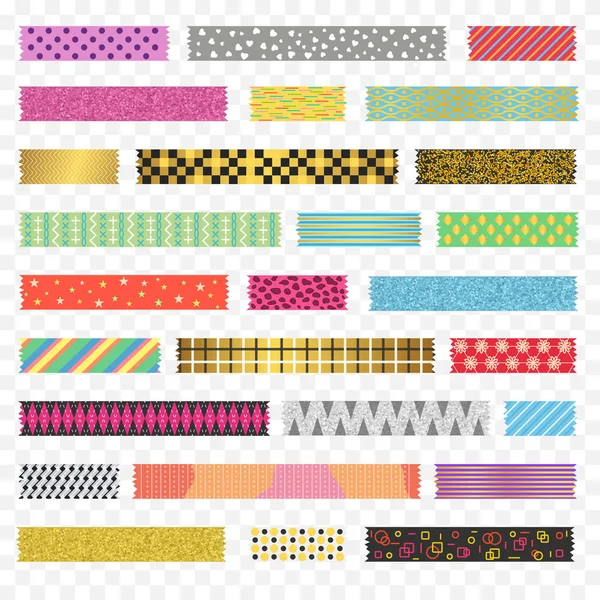 Color Washi cinta tiras diferentes tipos de conjunto. Vector — Vector de stock