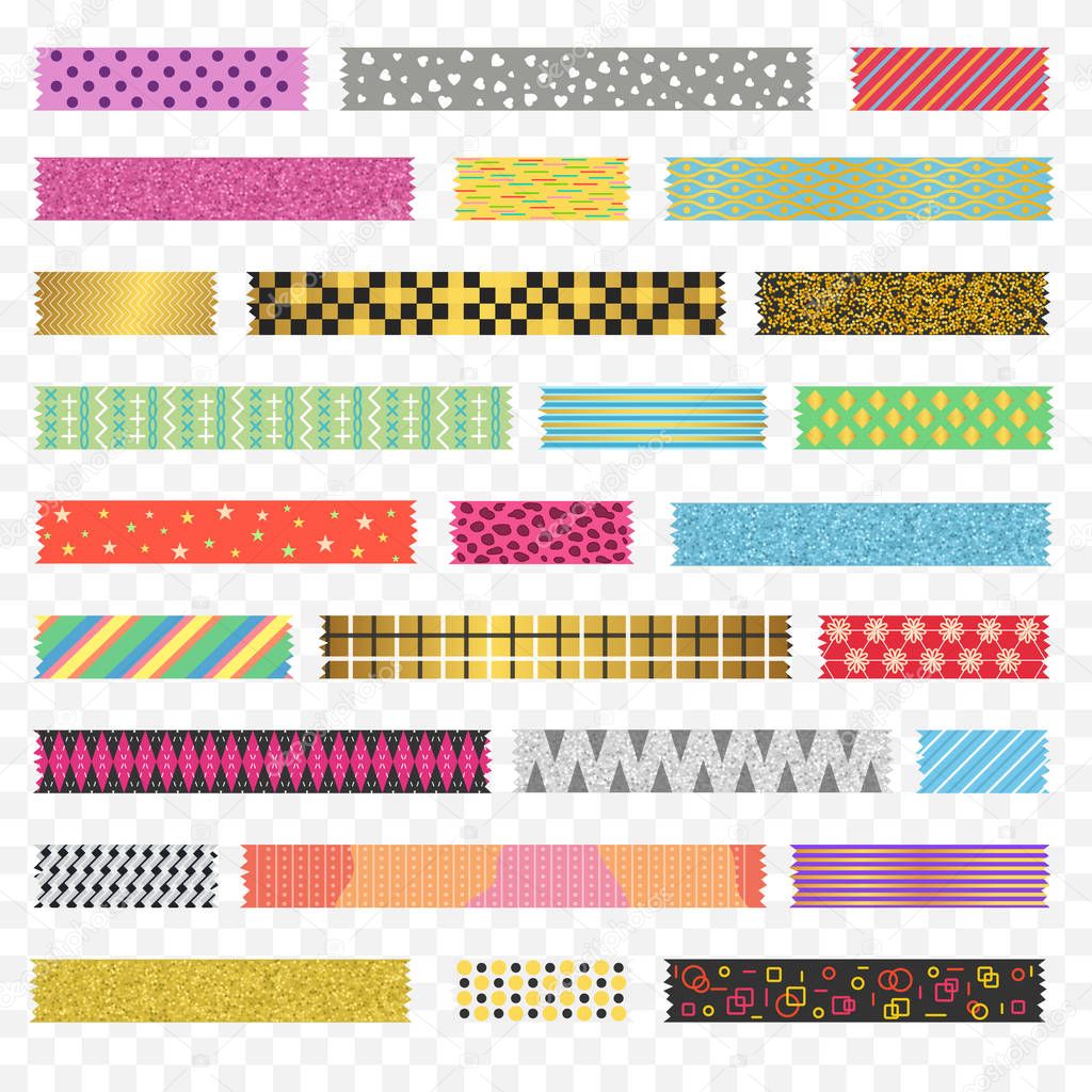 Color Washi Tape Strips Different Types Set. Vector