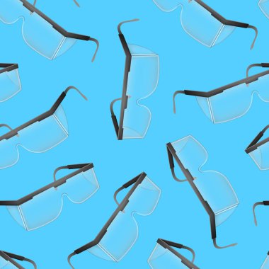 Gerçekçi Detaylı 3d Plastik Güvenlik Gözlükleri Dikişsiz Desen Arka Plan. Vektör