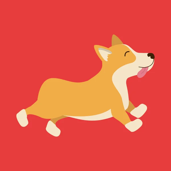 Cartoon Character Welsh Corgi Running View. Vettore — Vettoriale Stock