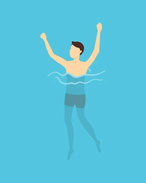 Zeichentrickfigur schwimmt oder taucht Person Kerl. Vektor — Stockvektor