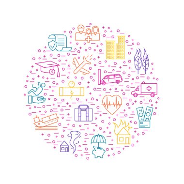 Sigorta Elemanları İnce Çizgi Yuvarlak Tasarım Şablonu. Vektör