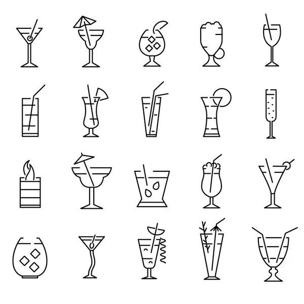 Clásico cócteles alcohólicos signos Negro delgada línea icono conjunto. Vector — Vector de stock