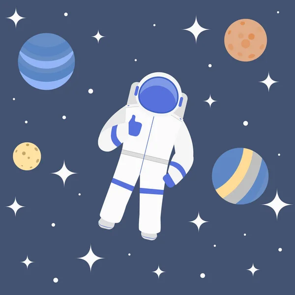 卡通人物宇航员在宇宙旅行。向量 — 图库矢量图片