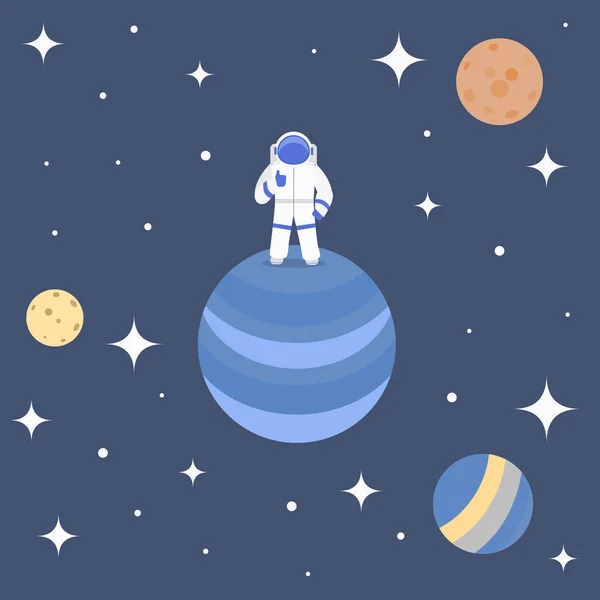 惑星表面の背景に漫画のキャラクター宇宙飛行士。ベクトル — ストックベクタ