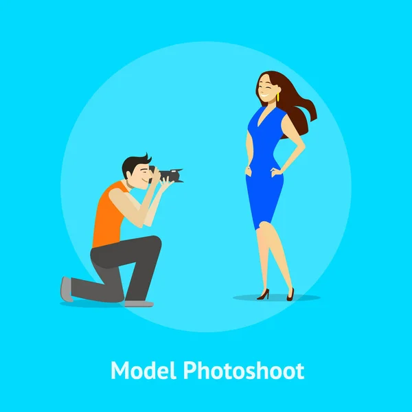 Мультфільм Професійний фотограф і модель моди в Studio Card. Векторні — стоковий вектор