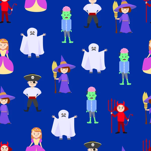 Cartoon Halloween Kids kostiumy bezszwowe tło wzór. Wektor — Wektor stockowy