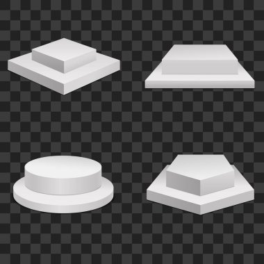 Gerçekçi Detaylı 3d Beyaz Boş Podyumlar Şablon Mockup Set. Vektör