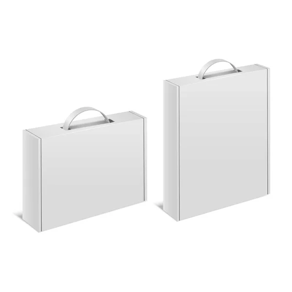 Realista detallado 3d blanco caja en blanco caso manija plantilla conjunto de maquetas. Vector — Vector de stock