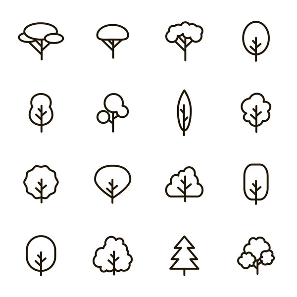Trees Signs Black Thin Line Icon Set. Vector — Stock Vector