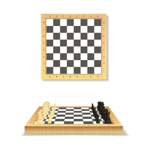 현실적인 상세한 3D 나무 체스 판 세트. 벡터 — 스톡 벡터