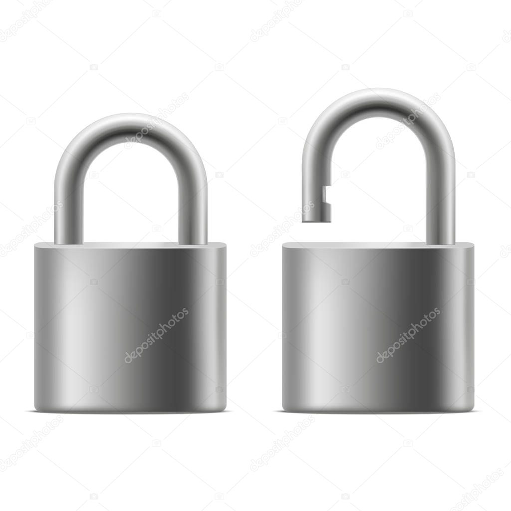 Realistic 3d Detailed Chrome Padlock Set. Vector