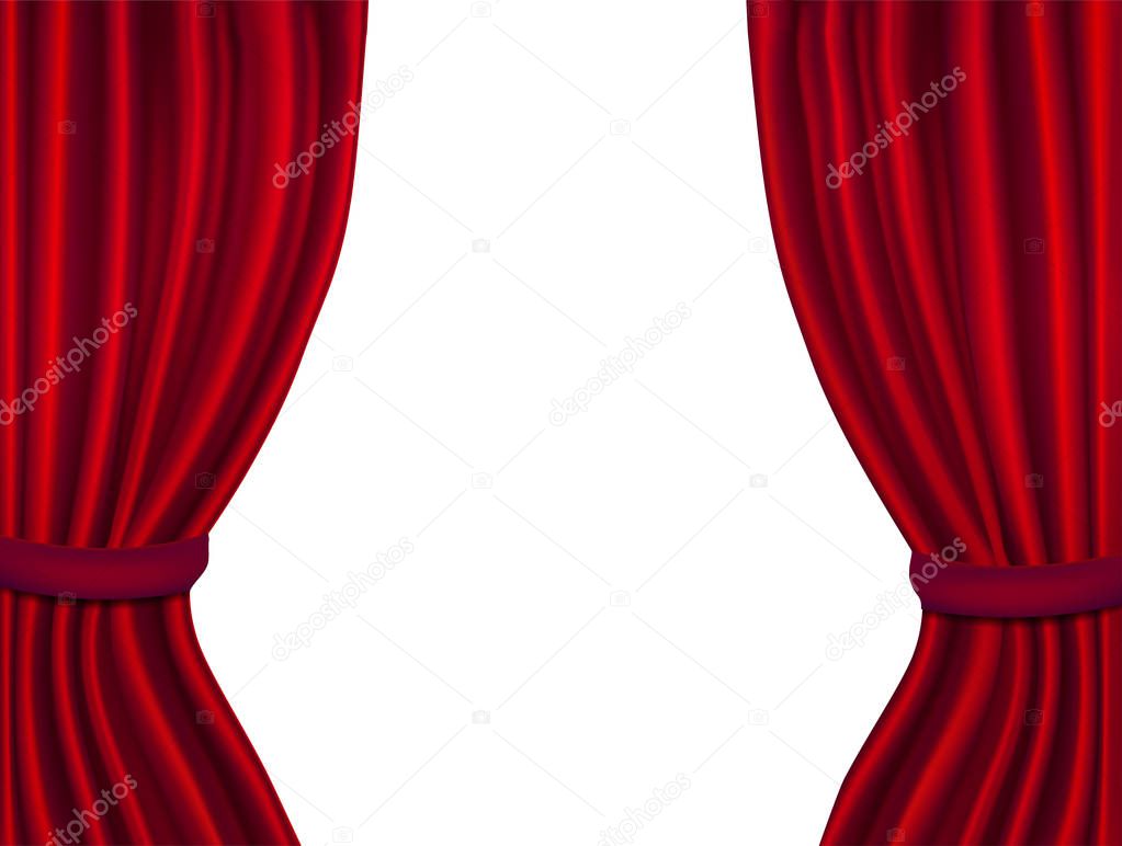 Realistic 3d Detailed Red Curtain Opened View. Vector