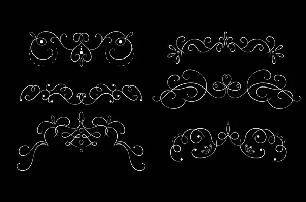 Swirling Floral elementy cienka linia ikona zestaw na czarnym. Wektor — Wektor stockowy