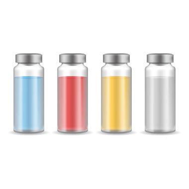 Alüminyum Kapak Seti ile Gerçekçi Detaylı 3d Renkli Tıbbi Ampul. Vektör