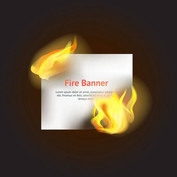 Realist detaliat 3d foc banner cu element de flacără fierbinte. Vector — Vector de stoc